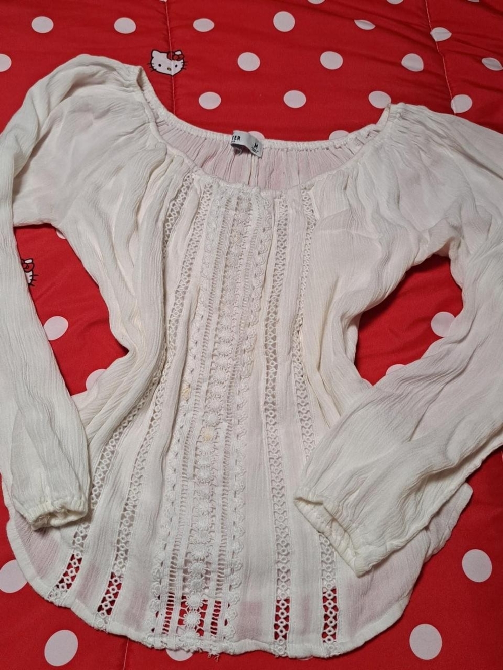 Hollister Ivory Lace-Trim Peasant Blouse